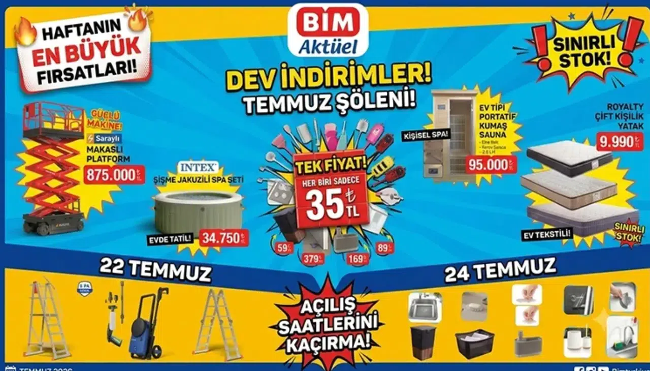 YENİ BİM AFİŞİ YAYINLANDI! BİM 21-22-24 TEMMUZ 2026 AKTÜEL ÜRÜNLER KATALOĞU || Bu Hafta BİM'e Neler Geliyor? (Tam Fiyat Listesi) Şişme Jakuzili Spa Seti Dikkat Çekiyor