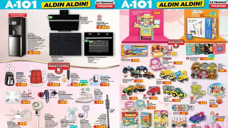 A101 23 TEMMUZ 2026 AKTÜEL ÜRÜNLER KATALOĞU || A101 Aldın Aldın bu hafta hangi ürünler var? Elektrikli araç, çantalı retro pikap, makyaj organizeri, su sebili ve Magly 101 parça parkur oyunu raflarda